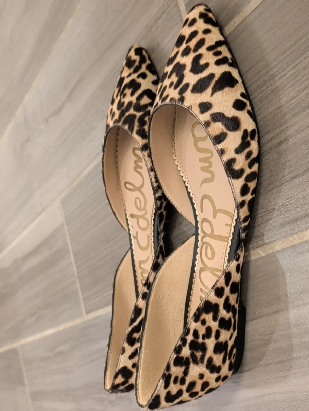 Sam Edelman Leopard Print D'Orsay Pointed Flats - Beige, Black - Picture 4 of 5